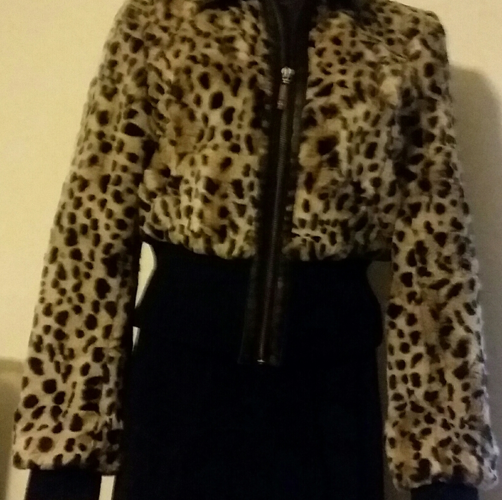Guess Faux Fur Leopard Bomber Jacket